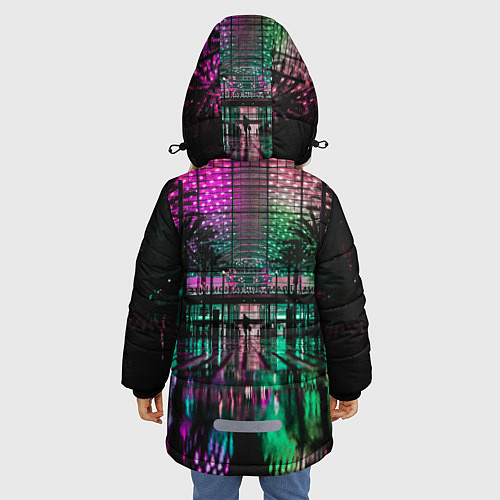 Зимняя куртка для девочки Неоновое здание ночью - Розовый / 3D-Светло-серый – фото 4