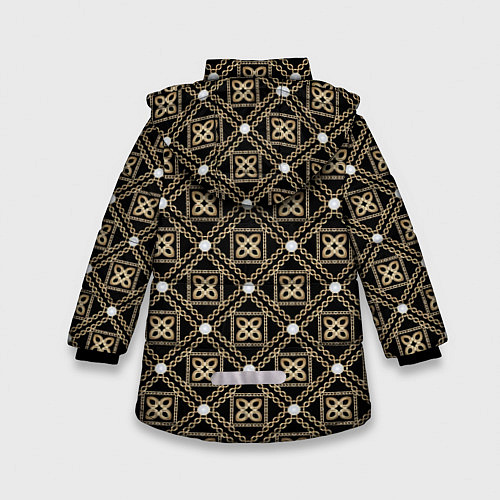 Зимняя куртка для девочки Золотой орнамент на черном фоне / 3D-Светло-серый – фото 2