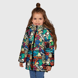 Куртка зимняя для девочки Граффити черепа и рожицы, цвет: 3D-черный — фото 2