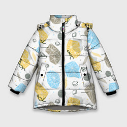 Куртка зимняя для девочки Разноцветные Многоугольники и Круги, цвет: 3D-светло-серый