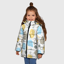 Куртка зимняя для девочки Разноцветные Многоугольники и Круги, цвет: 3D-светло-серый — фото 2