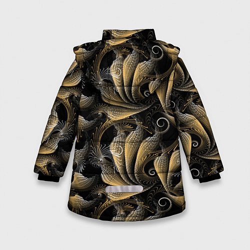 Зимняя куртка для девочки Золотистые абстрактные узоры / 3D-Красный – фото 2