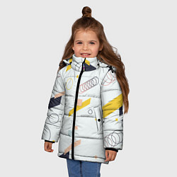 Куртка зимняя для девочки Абстрактное Геометрическое Движение Колец и Паралл, цвет: 3D-светло-серый — фото 2