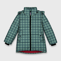 Куртка зимняя для девочки Мелкий бирюзовый клетчатый узор, цвет: 3D-красный