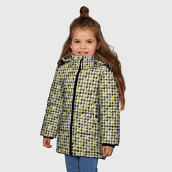 Куртка зимняя для девочки Ломаная клетка, черная, горчичная гусиная лапка, цвет: 3D-светло-серый — фото 2