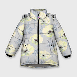 Куртка зимняя для девочки Желтые анемоны на сером, цвет: 3D-светло-серый