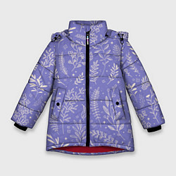 Зимняя куртка для девочки Цветы и Листья На Фиолетовом Фоне
