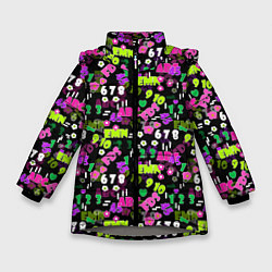 Куртка зимняя для девочки Alphabet and numbers, цвет: 3D-светло-серый