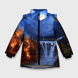 Куртка зимняя для девочки Огонь, гроза и вода, цвет: 3D-светло-серый