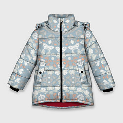 Куртка зимняя для девочки Коралловый и серо-голубой, мандала, цвет: 3D-красный