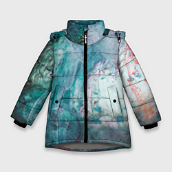 Зимняя куртка для девочки Абстрактные краски на холсте - Голубой
