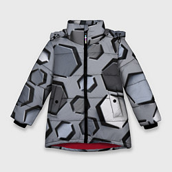 Куртка зимняя для девочки Металлическая киберпанк броня - Серый, цвет: 3D-красный