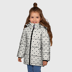 Куртка зимняя для девочки Черно-белые сердечки, цвет: 3D-черный — фото 2