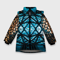 Куртка зимняя для девочки Неоновые абстрактные фигуры и фонари - Синий, цвет: 3D-светло-серый