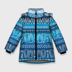 Куртка зимняя для девочки Узор в стиле бохо на синем фоне, цвет: 3D-светло-серый
