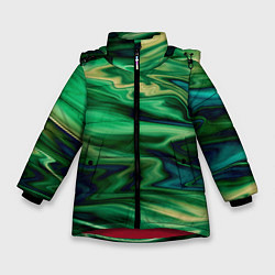 Зимняя куртка для девочки Абстрактный узор в зеленых тонах
