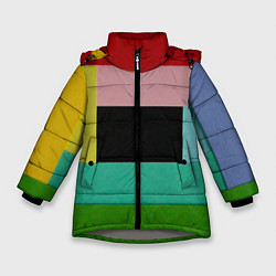 Куртка зимняя для девочки Абстрактные геометрические прямоугольники - Чёрный, цвет: 3D-светло-серый