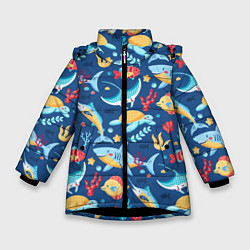 Зимняя куртка для девочки Акула, скат и другие обитатели океана - лето