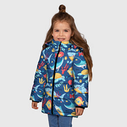 Куртка зимняя для девочки Акула, скат и другие обитатели океана - лето, цвет: 3D-черный — фото 2
