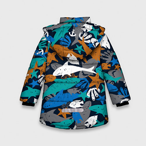 Зимняя куртка для девочки Акула и другие обитатели океана / 3D-Светло-серый – фото 2