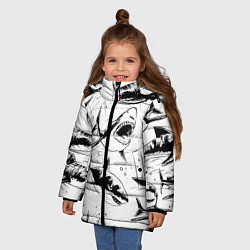 Куртка зимняя для девочки Кровожадные акулы - стая, цвет: 3D-черный — фото 2