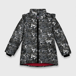 Куртка зимняя для девочки Темно серый графитовый с текстурой камня, цвет: 3D-красный