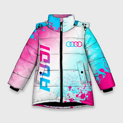 Зимняя куртка для девочки Audi neon gradient style: символ и надпись вертика