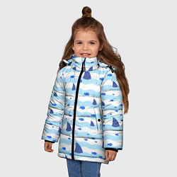 Куртка зимняя для девочки Волны, рыбки и плавники акул - паттерн, цвет: 3D-красный — фото 2