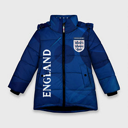 Куртка зимняя для девочки Сборная Англии Синяя Абстракция, цвет: 3D-черный
