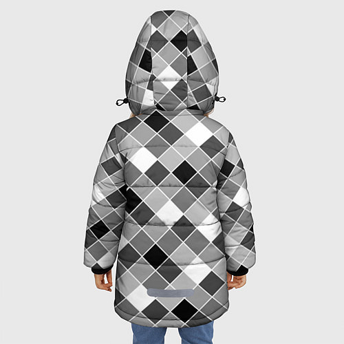 Зимняя куртка для девочки Черно-белый клетчатый узор / 3D-Светло-серый – фото 4