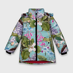 Куртка зимняя для девочки Цветы Цветущая Сирень, цвет: 3D-красный