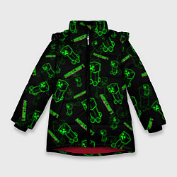 Куртка зимняя для девочки Minecraft - Creeper салатовый неон, цвет: 3D-красный