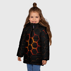 Куртка зимняя для девочки Раскалённые соты - текстура, цвет: 3D-красный — фото 2