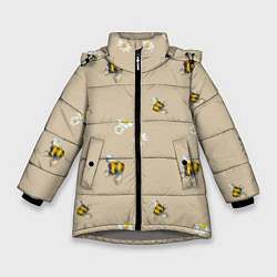 Куртка зимняя для девочки Цветы Ромашки и Пчёлы, цвет: 3D-светло-серый