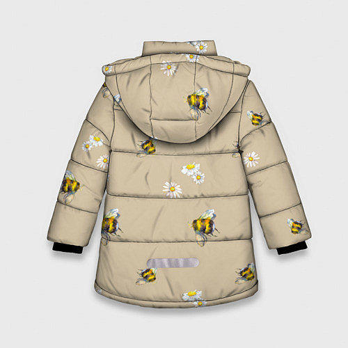 Зимняя куртка для девочки Цветы Ромашки и Пчёлы / 3D-Красный – фото 2