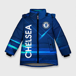Куртка зимняя для девочки Chelsea Синяя абстракция, цвет: 3D-светло-серый