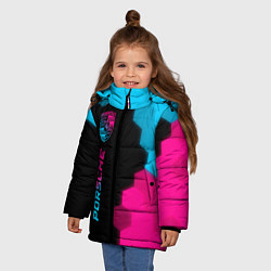 Куртка зимняя для девочки Porsche - neon gradient: по-вертикали, цвет: 3D-черный — фото 2