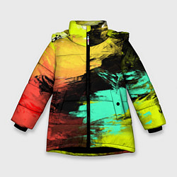 Куртка зимняя для девочки Яркий красочный гранж, цвет: 3D-черный