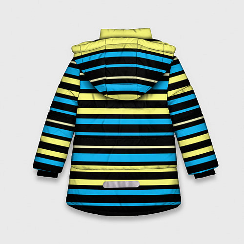 Зимняя куртка для девочки Желто-голубые полосы на черном фоне / 3D-Светло-серый – фото 2