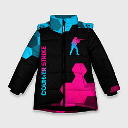 Куртка зимняя для девочки Counter Strike - neon gradient: символ и надпись в, цвет: 3D-черный