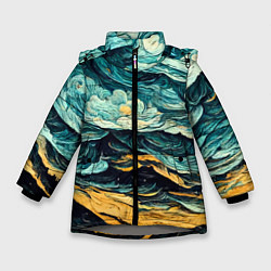 Куртка зимняя для девочки Пейзаж в стиле Ван Гога, цвет: 3D-светло-серый