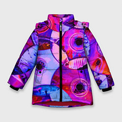 Куртка зимняя для девочки Диски CD - паттерн, цвет: 3D-красный