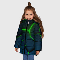 Куртка зимняя для девочки Разлом зеленых неоновых плит - геометрия, цвет: 3D-светло-серый — фото 2
