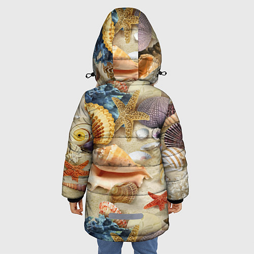 Зимняя куртка для девочки Морские раковины, кораллы, морские звёзды на песке / 3D-Светло-серый – фото 4