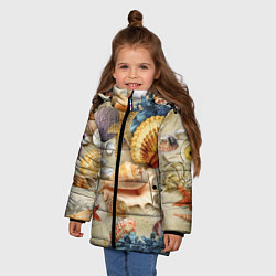 Куртка зимняя для девочки Морские раковины, кораллы, морские звёзды на песке, цвет: 3D-светло-серый — фото 2
