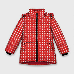 Куртка зимняя для девочки Красные сердечки паттерн, цвет: 3D-красный