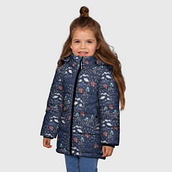 Куртка зимняя для девочки Мелкие цветочки на синем паттерн, цвет: 3D-красный — фото 2