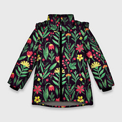 Зимняя куртка для девочки Цветочный акварельный паттерн