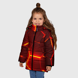 Куртка зимняя для девочки Красные неоновые геометрические плиты, цвет: 3D-светло-серый — фото 2