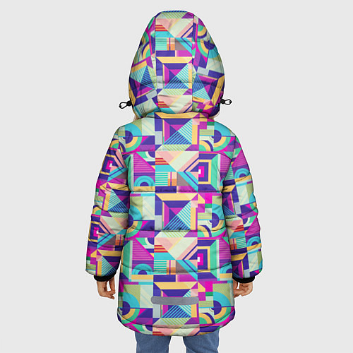 Зимняя куртка для девочки Геометрия абстрактный паттерн / 3D-Светло-серый – фото 4